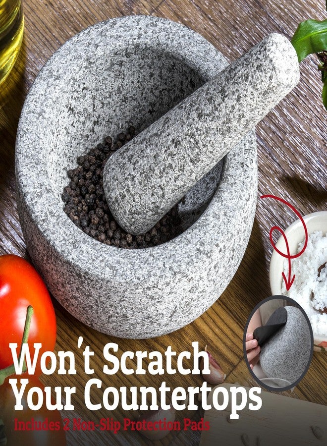 Priority Chef Heavy Duty Large Mortar and Pestle Set, Hand Carved from Natural Granite, Make Fresh Guacamole, Pesto, Stone Grinder Bowl, Herb Crusher, Spice Grinder, 6.3 Inches Wide, 2 Cup - Grey - Image 5